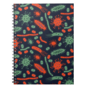 Caderno Espiral Bactéria Brilhante Microorganismo verde vermelho