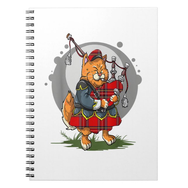Caderno Espiral Bagpipe Cat Jogando Bagpipe Música Escocesa Kitten (Frente)