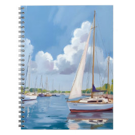 Caderno Espiral Baía do Barco à Vela | Pintura em Aquarela Costeir