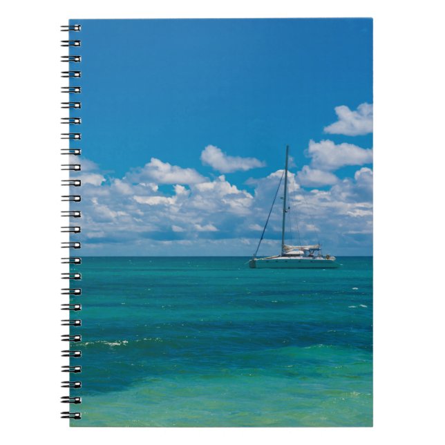 Caderno Espiral Baía Tropical Azul Paisagem Marítima (Frente)