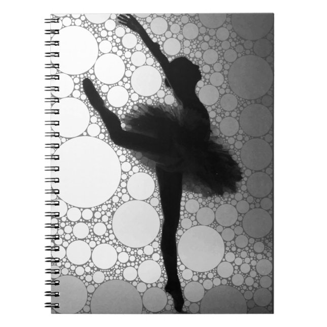 Caderno Espiral Bailarina Dançante Preta e Branca em Ballet (Frente)