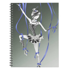 Caderno Espiral Bailarina Excêntrica Marionete Fitas Azuis   