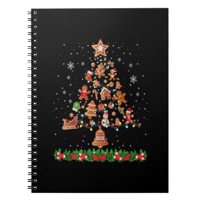 Caderno Espiral Baking Gingerbird Cookie Árvore de Natal Luzes Fu (Frente)