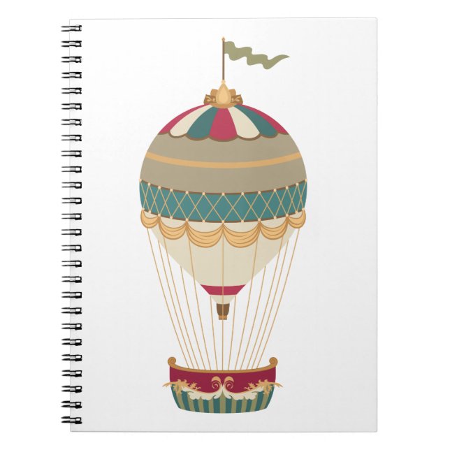 Caderno Espiral Balão de Ar Quente Adorável Steampunk com Bandeira (Frente)