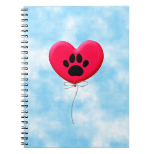 Caderno Espiral Balão em forma de coração com impressão de pata de