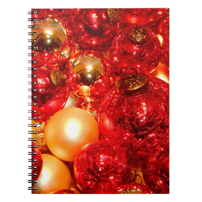 Caderno Espiral Balas de Decoração de Vidro Vermelho Natal (Frente)