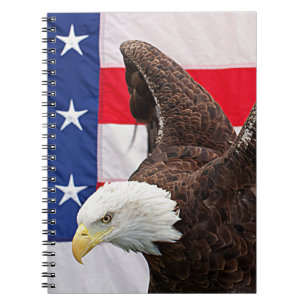 Caderno Espiral Bald Eagle com a bandeira americana