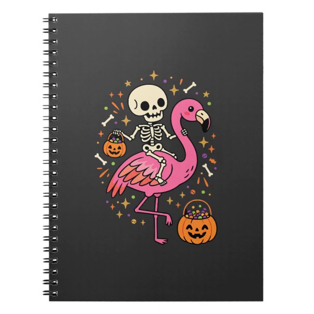 Caderno Espiral Balde de Doces de Esqueleto de Flamingo de Hallowe (Frente)