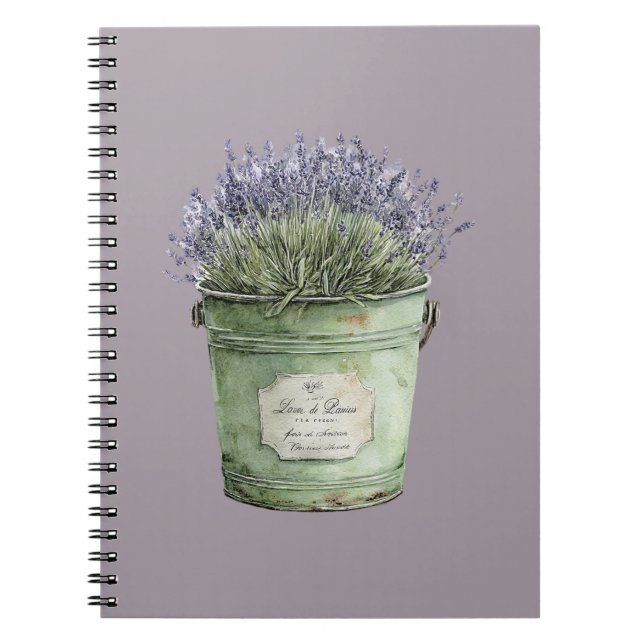 Caderno Espiral Balde Verde Flores de Lavanda (Frente)