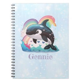 Caderno Espiral Baleia assassina de Kawaii Orca branca Rainbows Bo