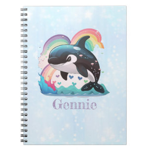 Caderno Espiral Baleia assassina de Kawaii Orca branca Rainbows Bo
