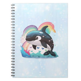 Caderno Espiral Baleia assassina de Kawaii Orca branca Rainbows Bo