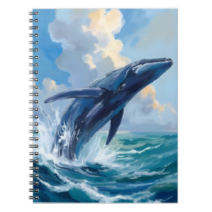 Caderno Espiral Baleia Azul Aquarela de Animal Marinho do Oceano