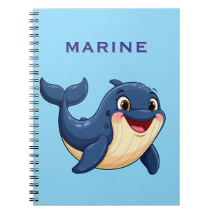 Caderno Espiral Baleia de desenho animado alegre nadando