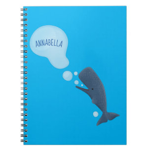 Caderno Espiral Baleia de esperma branca soprando cartoons