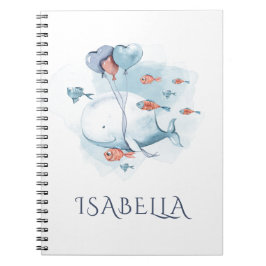 Caderno Espiral Baleia e Peixes Personalizados Aquarela Caprichosa
