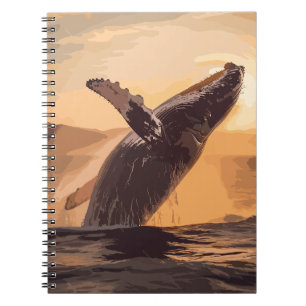Caderno Espiral Baleia Saltando Pôr Do Sol Sobre Arte De Aquarela