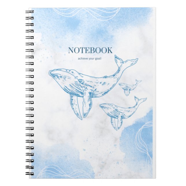 Caderno Espiral Baleias lúdicas no notebook oceânico (Frente)