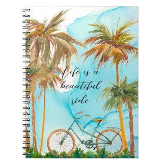 Caderno Espiral Bali Palm tree, sky e bicicleta Foto espiral
