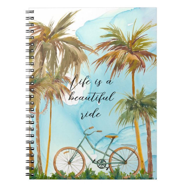 Caderno Espiral Bali Palm tree, sky e bicicleta Foto espiral (Frente)