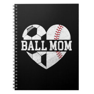 Caderno Espiral Ball Mãe Camisa Coração Engraçado Baseball Soccer