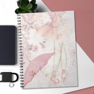 Caderno Espiral Ballerina en Pointe Pink Parasol Floral