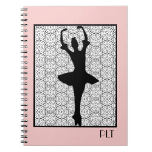 Caderno Espiral Ballerina Silhouette em um padrão de Heart Mandala