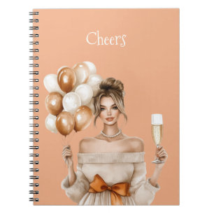Caderno Espiral Balões Branco Bronze Arco Laranja Feminino