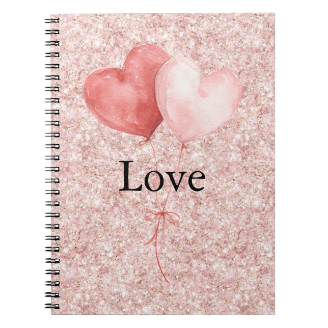 Caderno Espiral Balões Coração Rosa Brilho  (Frente)