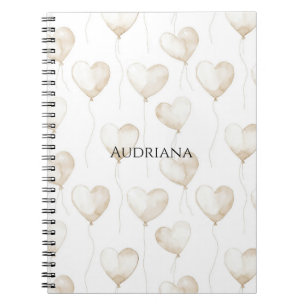 Caderno Espiral Balões de Coração Branco Creme