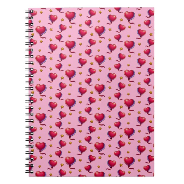 Caderno Espiral Balões em Forma de Coração e Estrelas (Frente)