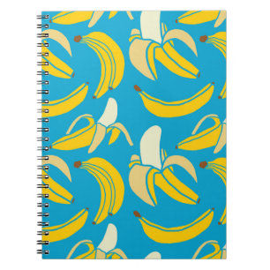 Caderno Espiral Bananas amarelas, padrão de fundo azul