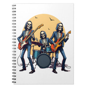Caderno Espiral Banda de Rock Esqueleto - Camiseta Divertida de Ha