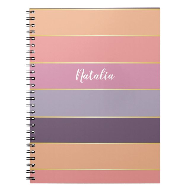 Caderno Espiral Bandas de Cores de Verão Personalizadas de Pêssego (Frente)