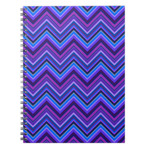 Caderno Espiral Bandas de ziguezague azuis e roxas