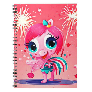 Caderno Espiral Bandeira Americana com Flamingo Cartoon-69217