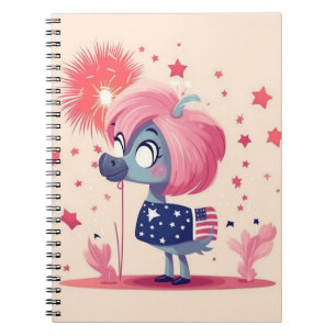 Caderno Espiral Bandeira Americana com Flamingo Cartoon-69219