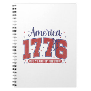 Caderno Espiral Bandeira Americana de 4 de Julho Vintage 250 Anos 