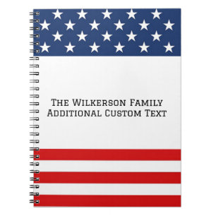 Caderno Espiral Bandeira Americana Nome da Família Texto Personali
