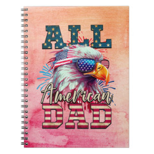 Caderno Espiral Bandeira Bald Eagle USA - Pai Americano 4 de julho