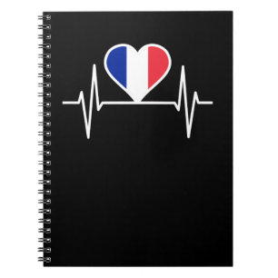 Caderno Espiral Bandeira da França Coração Batendo