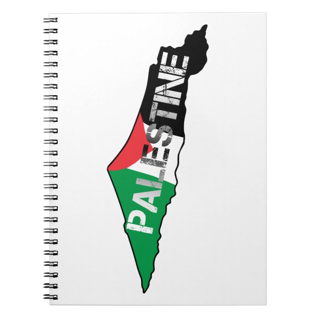 Caderno Espiral Bandeira da Palestina Livre no Mapa Palestino (Frente)