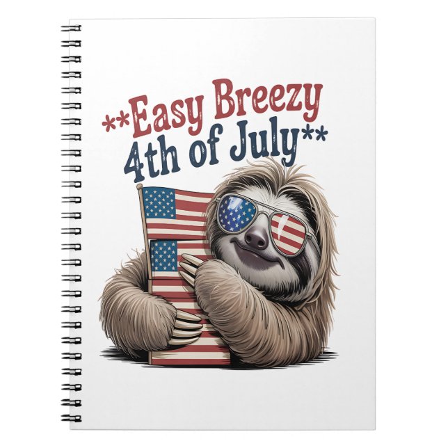 Caderno Espiral Bandeira de Hugging Sloth 4 de julho (Frente)