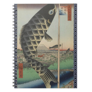 Caderno Espiral Bandeira do Festival de Peixes Koi Hiroshige Japon