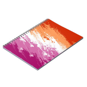 Caderno Espiral Bandeira do Orgulho Lésbico Abstrato Trippy Squigg