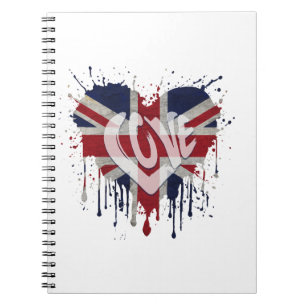 Caderno Espiral Bandeira do Reino Unido do Amor