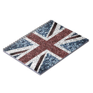 Caderno Espiral Bandeira do Reino Unido Vintage russo brilha