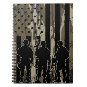 Caderno Espiral Bandeira e Soldados da Camo-American de Bottomland
