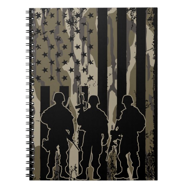 Caderno Espiral Bandeira e Soldados da Camo-American de Bottomland (Frente)