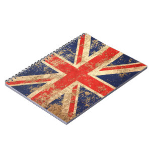 Caderno Espiral Bandeira envelhecida áspera de Ingleses do vintage